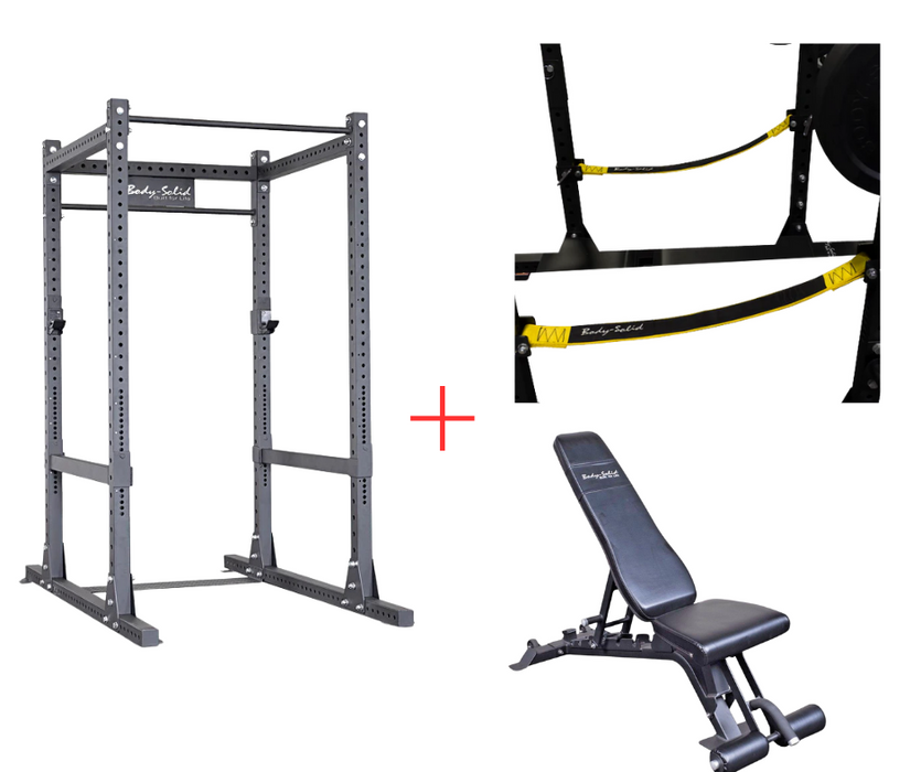 Body-Solid SPR1000SSP2 Commercial Power Rack w/Power Rack Strap Safeties + Adjustable Bench