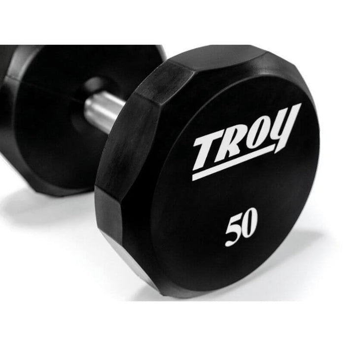 TROY 5-50 lbs 12-Sided Urethane Dumbbell Set with Rack