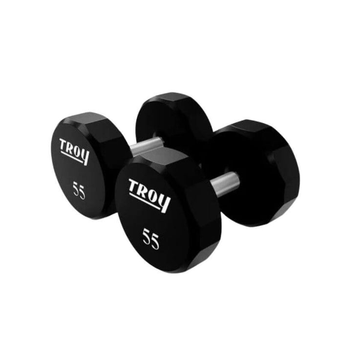 TROY 5-50 lbs 12-Sided Urethane Dumbbell Set with Rack