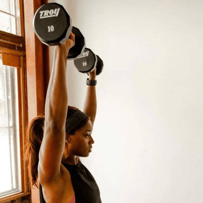 TROY 5-50 lbs 12-Sided Urethane Dumbbell Set with Rack