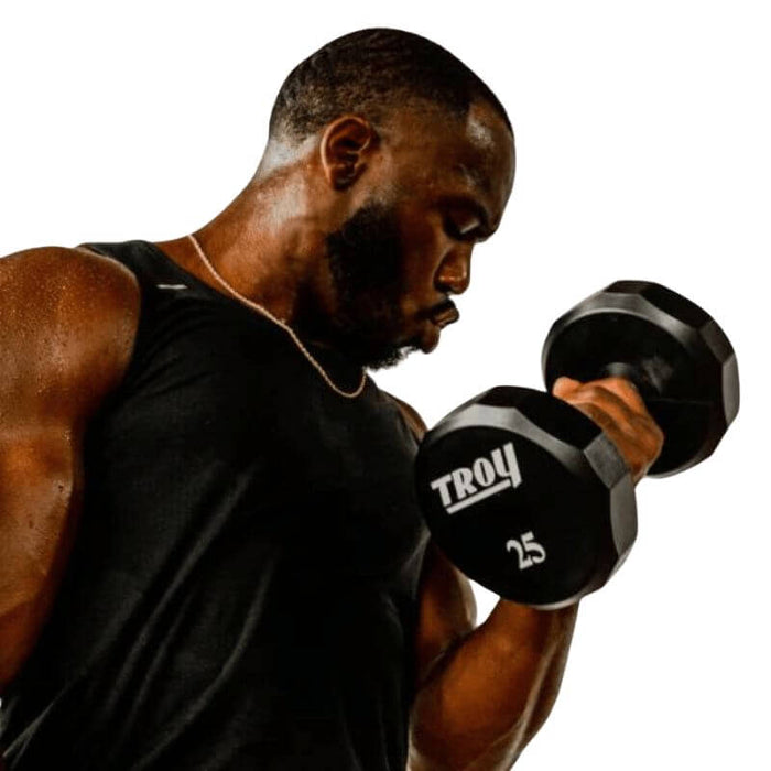 TROY 5-50 lbs 12-Sided Urethane Dumbbell Set with Rack