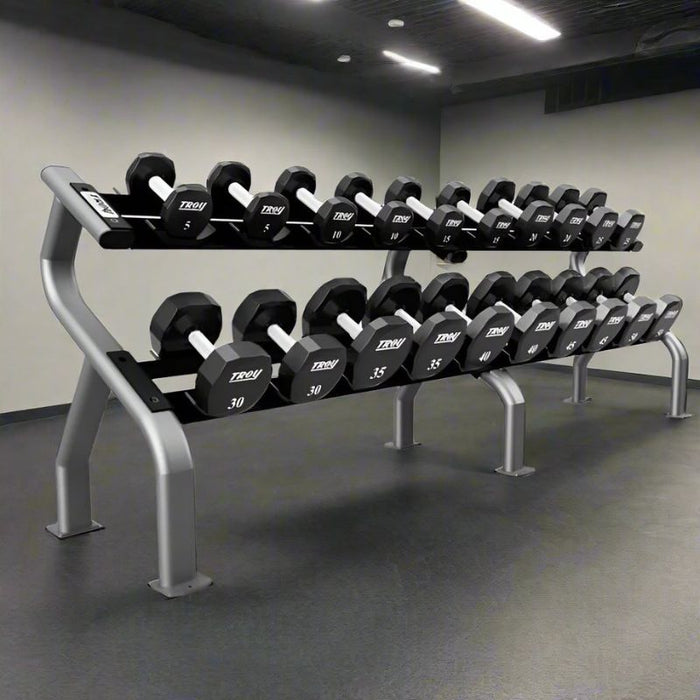 TROY 5-50 lbs 12-Sided Urethane Dumbbell Set with Rack