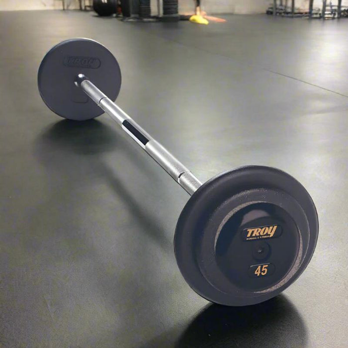 TROY Pro Style Straight Barbell Set - Black Plates / Rubber End Caps