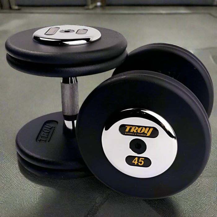 TROY Pro-Style Black Dumbbell Contoured Handle & Chrome Endcaps