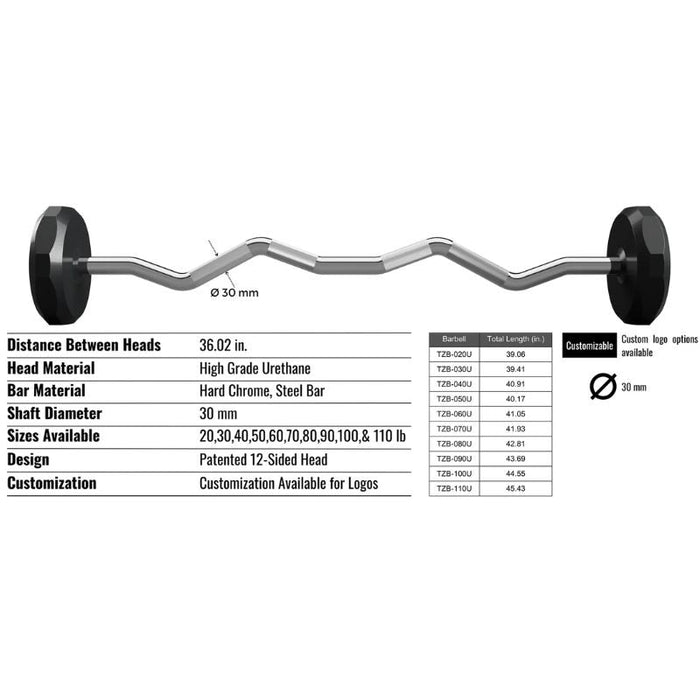 TROY 12-Sided Urethane Fixed Curl Barbell
