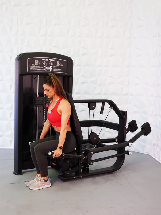 Muscle D Fitness - Elite Selectorized Triceps Press - Commercial Adjustable Seated Pin Selectorized Triceps Press Dip Press