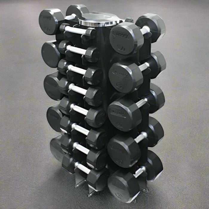 Troy 12-Sided 3-50lb Dumbbells with Rack