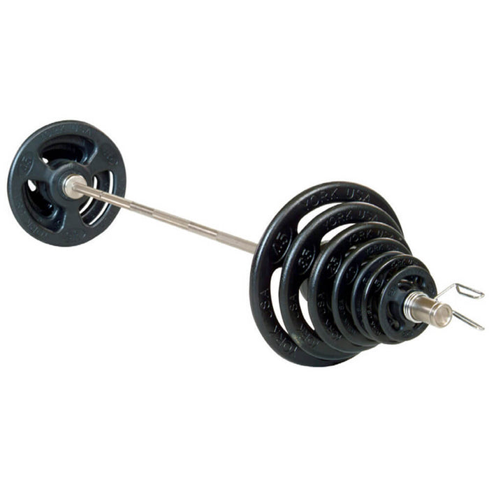 York Barbell Steel Iso-Grip 300lb Plate and Barbell Set
