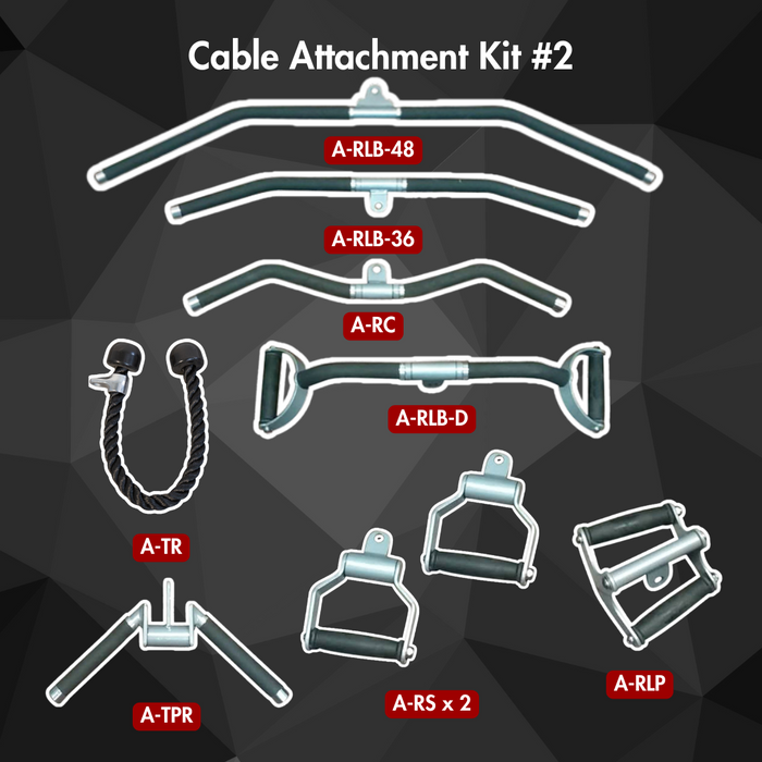 Muscle D Fitness - Essentials Cable Attachment Kit - Cable Attachment Kit #2 - 48 & 36" Lat Bar Curl Bar Single and Double Handles Triceps Rope