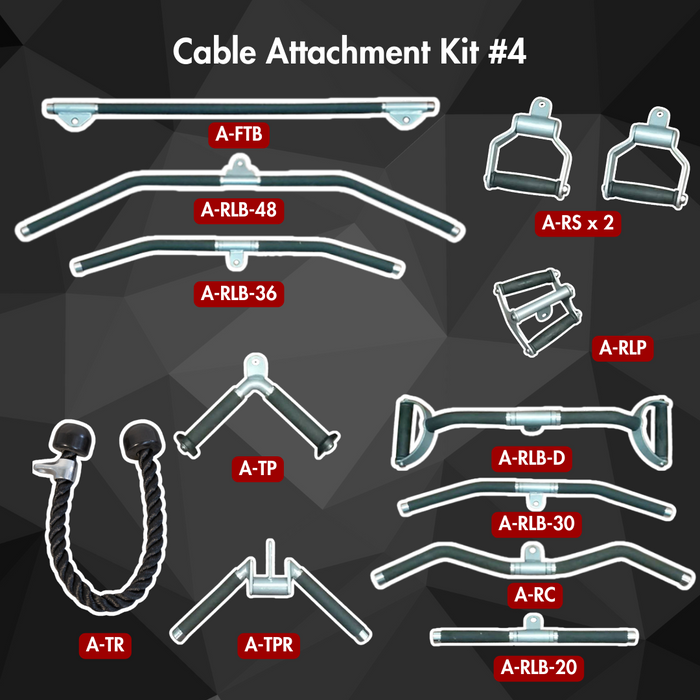 Muscle D Fitness - Complete Cable Attachment Kit - Cable Attachment Kit #4 - Triceps Rope Rotate Lat Bar Single Handles Low Row Bar Training Bar