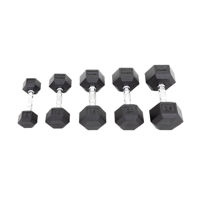 TKO Rubber Hex Dumbbell w/Chrome Contoured Grip