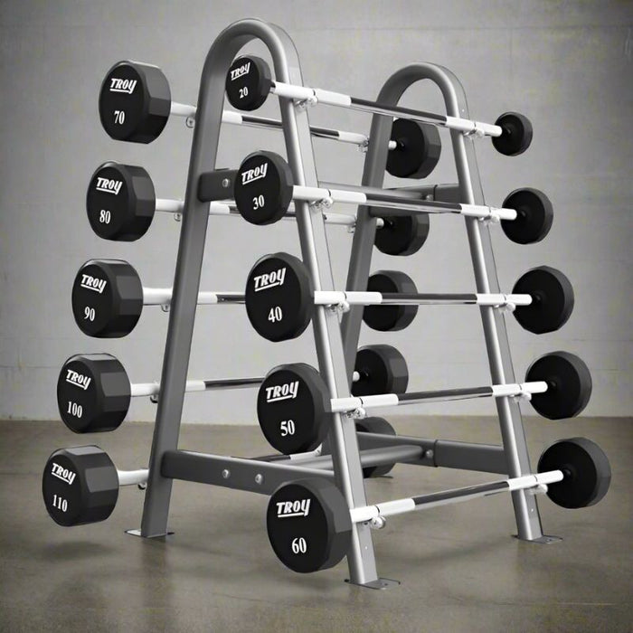 Troy 12-Sided Urethane Straight Barbell Set with Rack