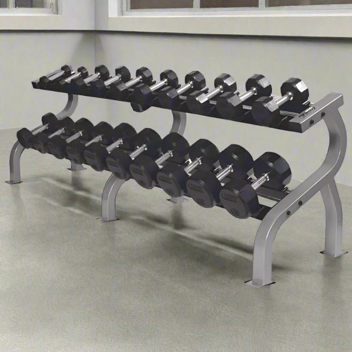 TROY 5-100lb Rubber Encased 12-Sided Dumbbell Set with Saddle Racks