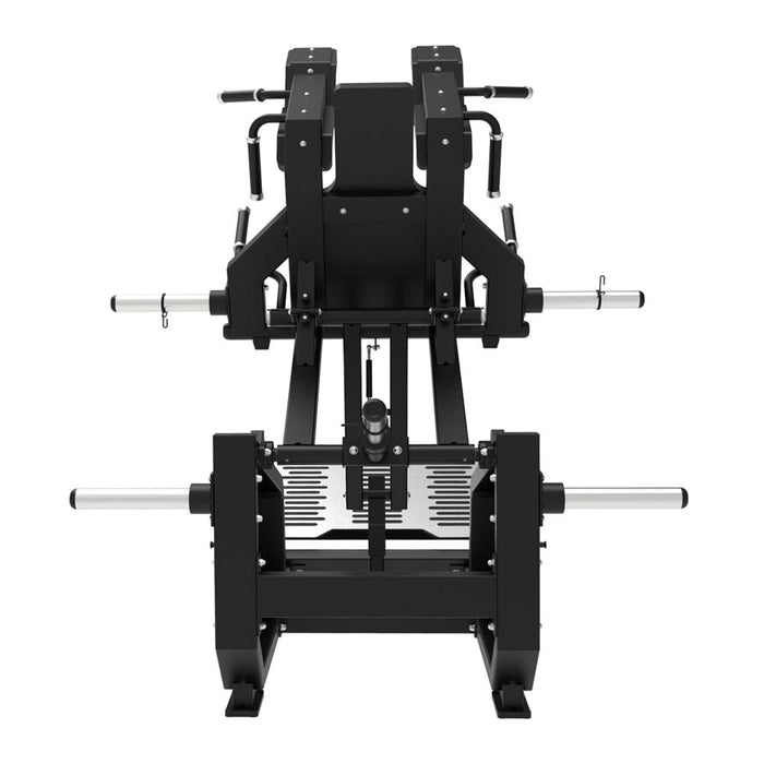 Muscle D Fitness - Excel Glute Line Hack Squat / Front Squat - Plate Load Squat Machine - Counter Balanced - Plate Storage Pegs