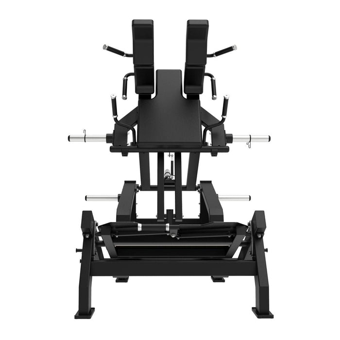 Muscle D Fitness - Excel Glute Line Hack Squat / Front Squat - Plate Load Squat Machine - Counter Balanced - Plate Storage Pegs