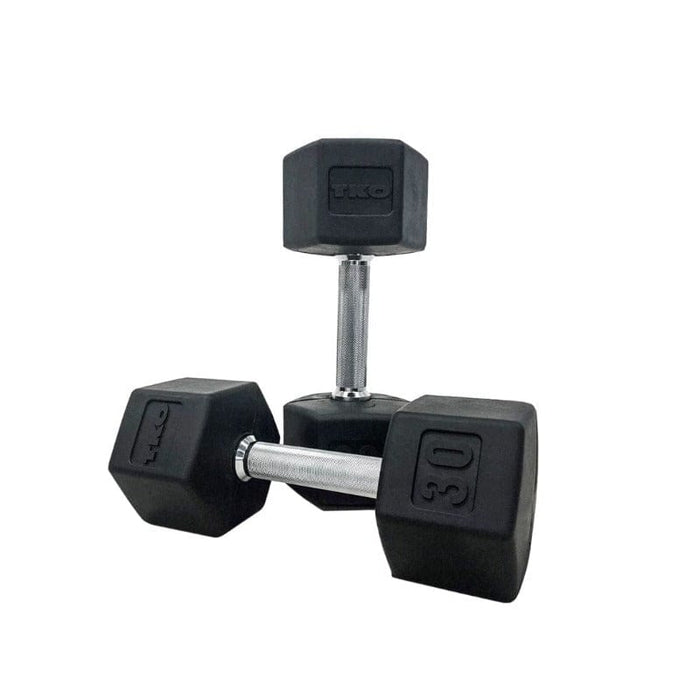 TKO 5-50lb Rubber Hex Straight Handle Dumbbells w/ 3 tier Rail Rack | S6230-SXRA10