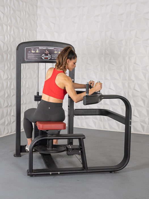 Elite Selectorized Rotary Torso - Muscle D Fitness - Commercial Adjustable Seated Pin Selectorized Oblique Trainer Rotary Torso Workout