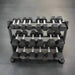 TKO 5-50lb Rubber Hex Straight Handle Dumbbells w/ 3 tier Rail Rack | S6230-SXRA10