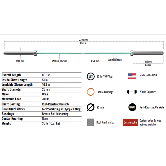 TROY AOB 1200C (H-175) Women's Cerakote Olympic Bar