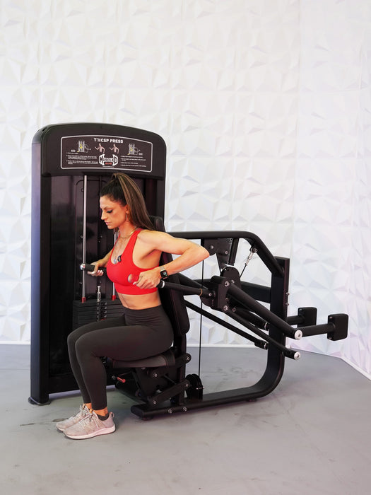 Muscle D Fitness - Elite Selectorized Triceps Press - Commercial Adjustable Seated Pin Selectorized Triceps Press Dip Press