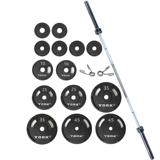 York Barbell 2898 G-2 Cast Iron Olympic Plate & Barbell Set 300